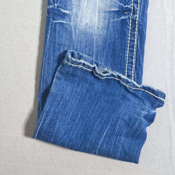 Maurices jeans women's size 5/6 ink blue colour Low rise Boot cut Embroidered - Picture 8 of 14